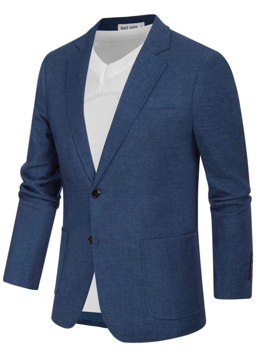 Men's Navy Blue Casual Blazer - Classic Two-Button Jacket Grace Karin NWT XL